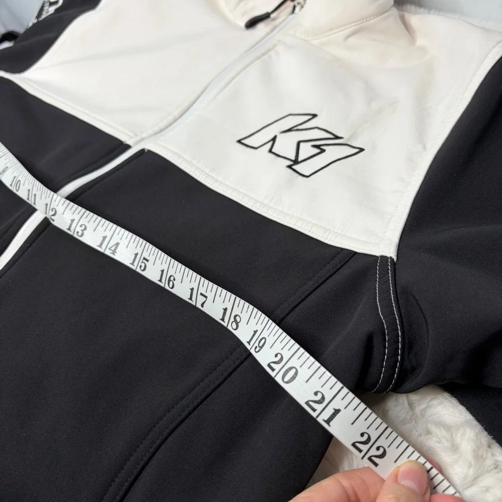K1 Speed Racing Men Medium Softshell Jacket Black White Embroidered Sponsor Logo